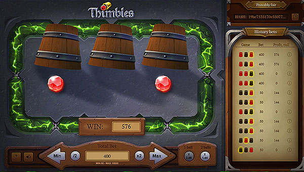 Thimbles : jeu de bonneteau de casino en ligne en argent réel Evoplay