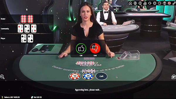 Jouer au Poker Hold'em en ligne avec croupière réelle au casino Live