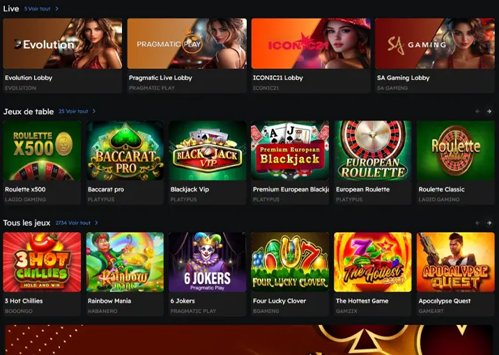 L'offre de jeux du Betzino Casino